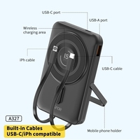 Aspor 10000mAh 15W Batterie externe magnétique sans fil avec câble intégré, batterie externe portable d'urgence pour téléphone, montre connectée A327