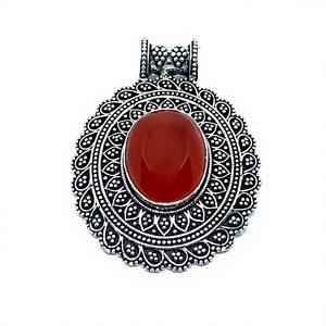 Joyería religiosa india Collar con colgante de ónix de diamante Chapado en plata Rojo Único Religioso Plata Latón rojo Encantos religiosos - Product Image 4