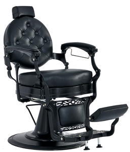 Sillón de Barbería de Lujo Negro y Dorado con Costuras de Diamantes, Sillón de Salón Hidráulico Reclinable con Reposapiés de Luxmars - Product Image 2