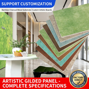 Wholesale Price Manufacturer Supplier Durable Artistic Gold Leaf Bamboo Charcoal Wood Veneer Gilded <strong>Wall</strong> <strong>Panel</strong> For Hotel Decor - Product Image 4