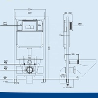 Set Toilet Gantung Dinding dengan Rangka Cistern Tersembunyi, Sistem Dual Flush, Tangki Toilet Dalam Dinding dengan Tombol Flush Warna Emas Hitam