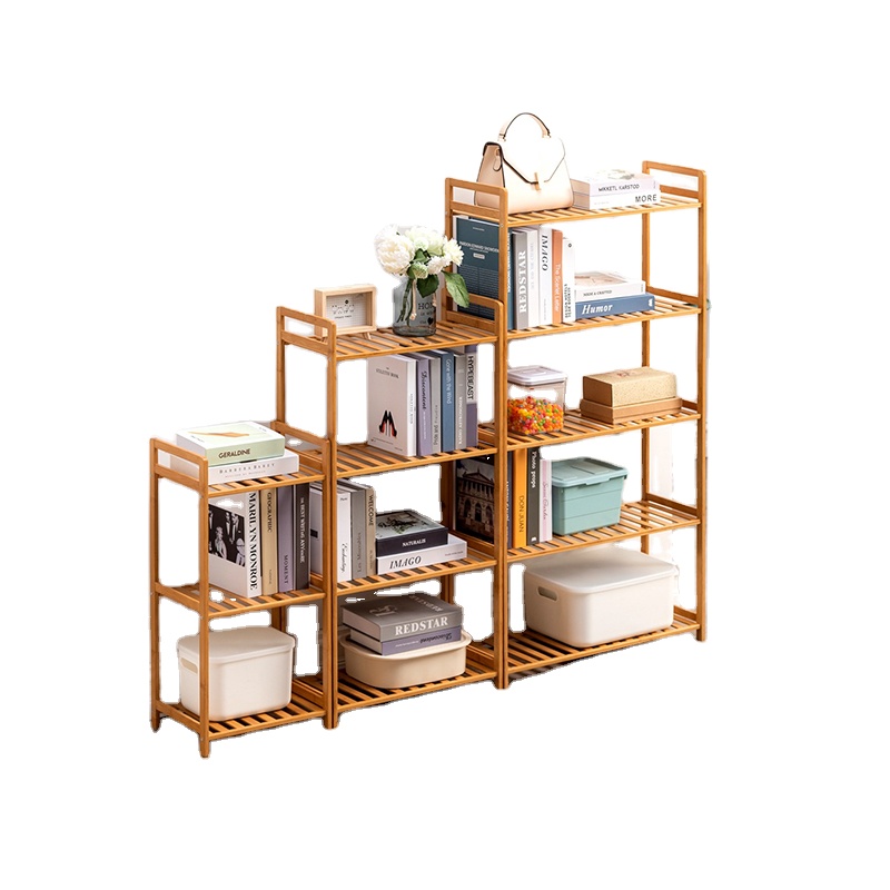 Hot Sale Natural Bamboo Simple style 3 To 5 Tiers Bookcase Furniture