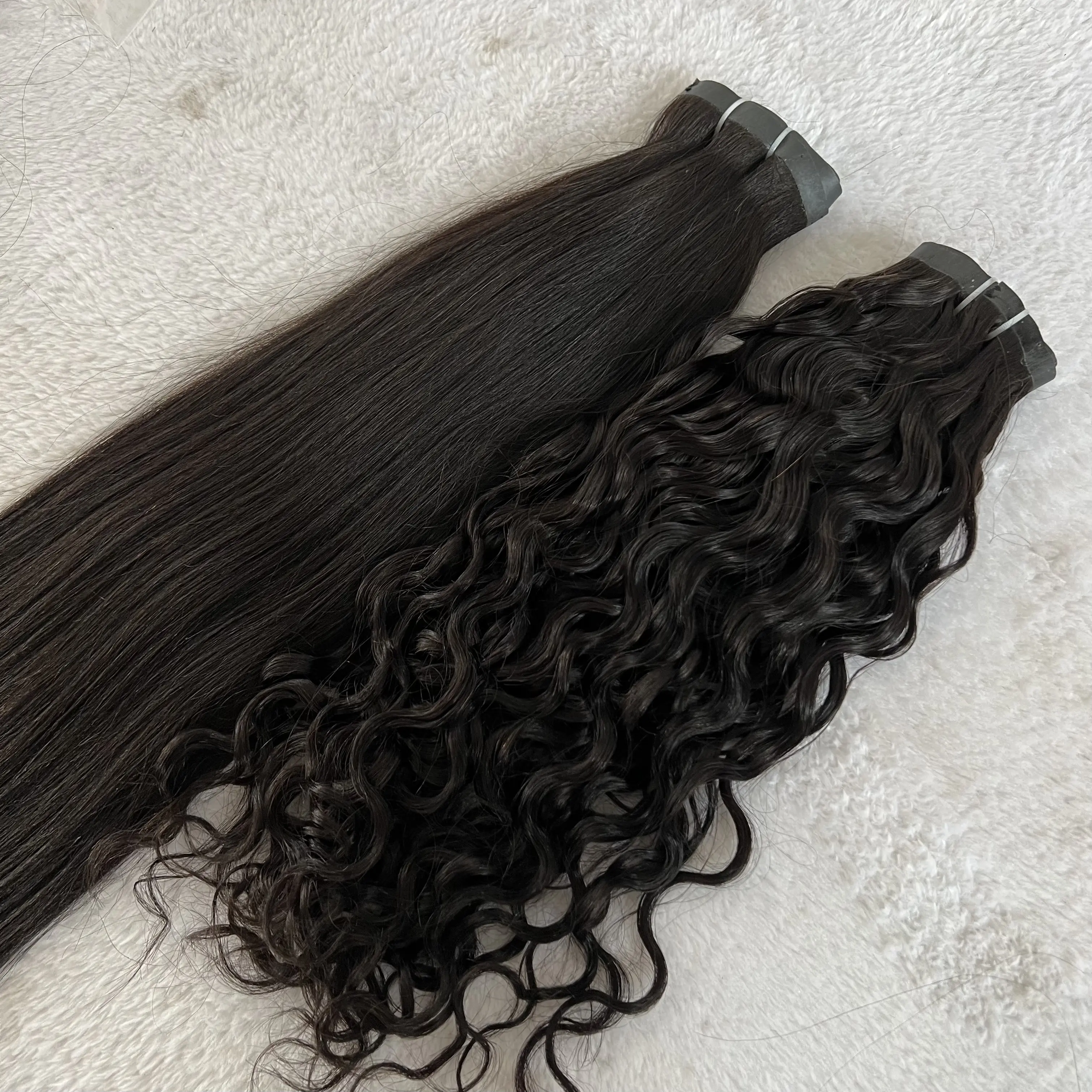 Новые товары, бесшовные необработанные пряди из искусственной кожи Robbie с зажимом для наращивания волос