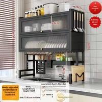 Égouttoir de rangement double couche en métal pour évier de cuisine, support à vaisselle anti-poussière sur pied avec conception sans perçage