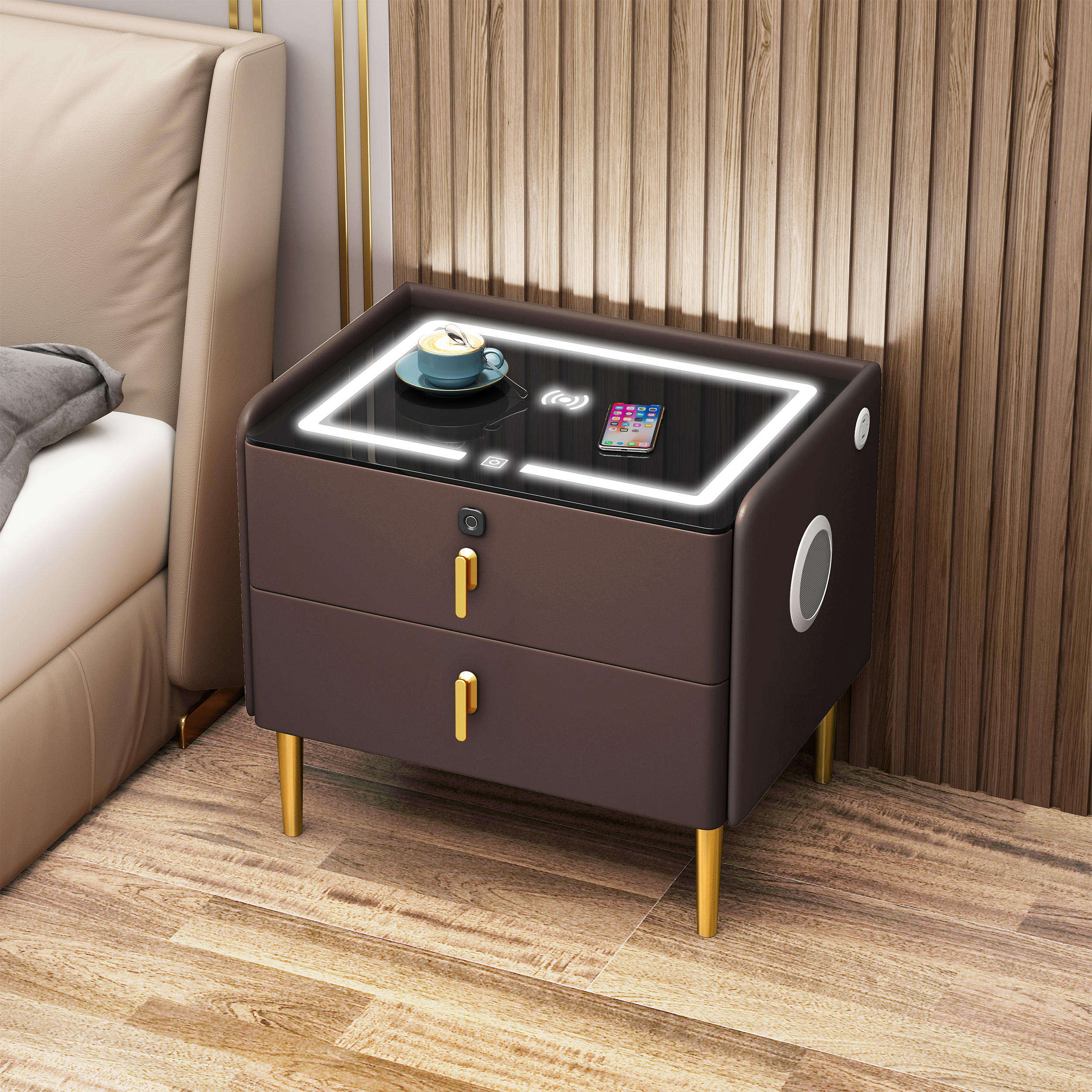 Brown+Tri color light+wireless charging