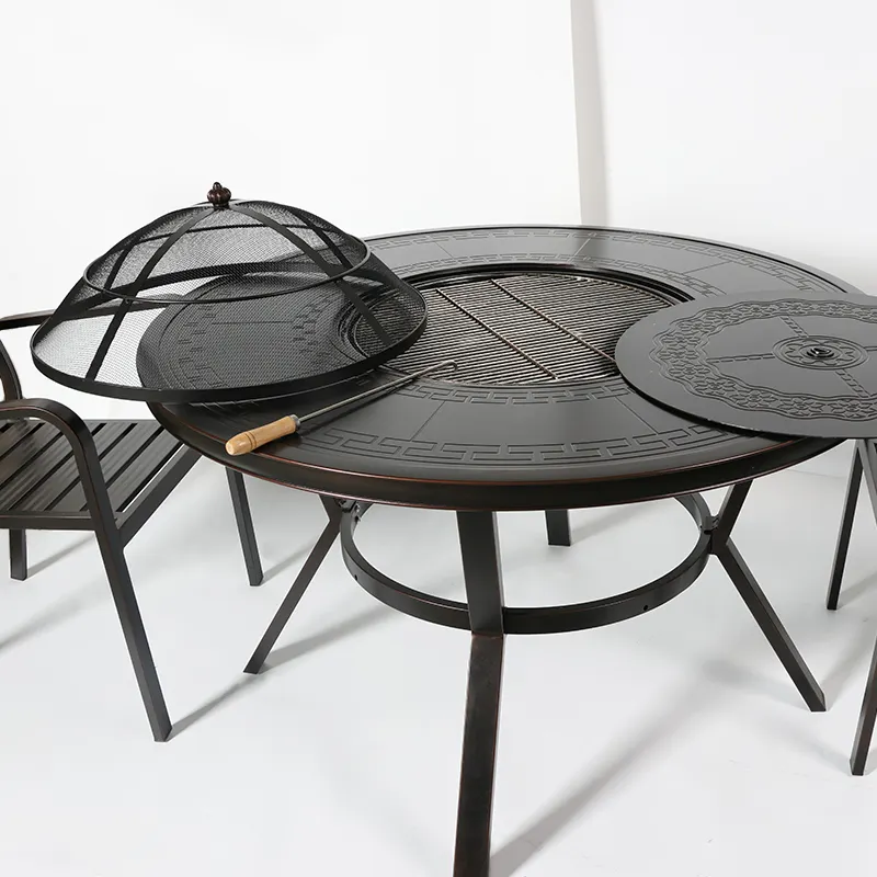 Fulin 2023 Table de foyer en métal de Camping en plein air, barbecue chauffant au bois avec table de gril de cuisine en acier inoxydable 304