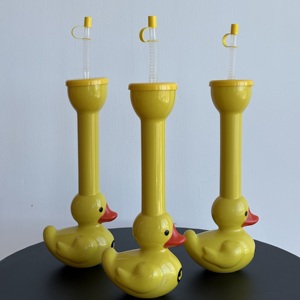 500/1000/1500ml Schattige Gele Eendjesbeker Aangepaste Logo Ontwerp Plastic Drankjes Slush Yard Beker Met Deksel en Rietje - Product Image 4