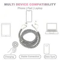 Kabel Data Bergaya Kotak-kotak 4 in 1 dengan Manik-manik, Anti Kusut, Pengisi Daya Ponsel, Hadiah untuk Penggunaan Sehari-hari