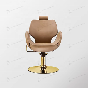 Fauteuil <span class=keywords><strong>de</strong></span> Barbier Professionnel <span class=keywords><strong>de</strong></span> Luxe en Cuir Marron Réglable – Chaise <span class=keywords><strong>de</strong></span> Salon <span class=keywords><strong>de</strong></span> Coiffure Dorée - Product Image 3