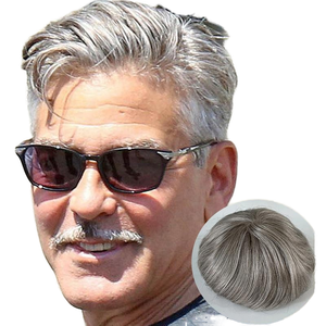 1b80 grey 80% Trinh Nữ Ấn Độ Remy tóc 6 inch sóng tự nhiên ren đóng cửa tóc giả PU cơ sở 28mm mật độ thay thế toupee cho nam giới - Product Image 1