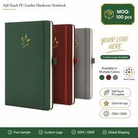 Carnet de notes A5 en cuir végétalien PU souple avec logo personnalisé, reliure cousue, couverture rigide, dorure à chaud, boucle élastique pour stylo, vente en gros