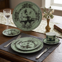Service de table vintage en porcelaine fine Chinoiserie vert sauge, assiette de présentation rétro à motif floral, tasse à café et bol en céramique pour hôtel
