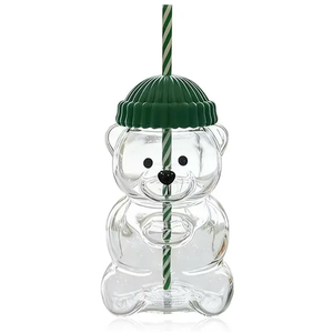 Thiết kế cổ điển gấu uống <span class=keywords><strong>2025</strong></span> thủy tinh mới 16oz Gấu Chai nước trái cây với nắp màu xanh lá cây nắp - Product Image 1