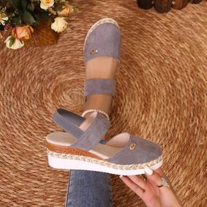 Verano Mujer Lino Liso 6cm Sandalias de cuña Hecho a mano Señoras Casual Cómodos zapatos de mujer - Product Image 4