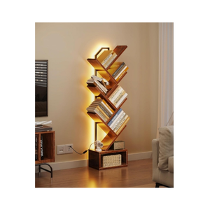 <strong>Narrow</strong> Floor Standing Bookcase <strong>Tall</strong> Steel &amp; Wood Book Organizer <strong>Shelf</strong> with Cabinet - Product Image 2