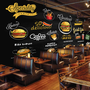 Papier peint mural personnalisé peint à la main, tableau noir, pizza, hamburger, <span class=keywords><strong>photo</strong></span> 3D, décoration murale de fond de cuisine, restaurant, papier peint - Product Image 6