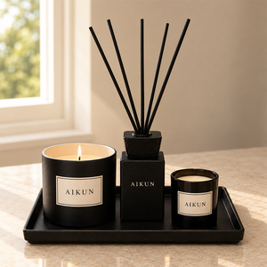 Coffret cadeau de parfums d'ambiance Aikun en verre noir avec bougies parfumées doubles et bâtonnets diffuseurs pour événements d'entreprise - Product Image 3