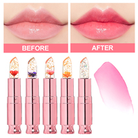 Lipstik Bunga Grosir Label Pribadi Lipstik Tahan Air Vegan Lipstik Transparan dengan Bunga