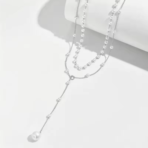 Nuevo Collar en Y de Varias Capas con Perlas de Agua Dulce y Baño de Oro de 18K en Tono Plateado para Hombre, Estilo Moderno, Acero Inoxidable 316L, Ideal para Fiestas - Product Image 1