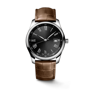 Reloj mecánico automático para hombre, correa de cuero con patrón de cocodrilo, esfera con números romanos, cristal de zafiro, reloj de pulsera con fecha Longinesing - Product Image 1