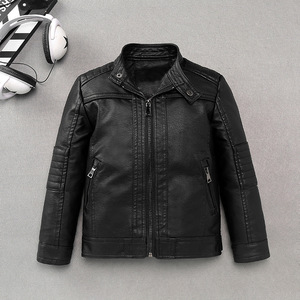 Veste en PU pour enfants, col montant, style motard, panneaux tridimensionnels, matelassée, veste d'<span class=keywords><strong>hiver</strong></span> pour enfants - Product Image 1
