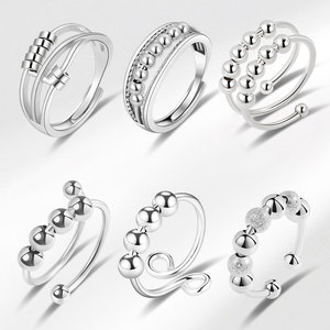 Anillos antiestrés para mujer, paquete de 6, anillos giratorios con cuentas, anillo de acero inoxidable, comercio electrónico transfronterizo - Product Image 1