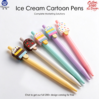 Stylos Gel Mignons LABON pour Étudiants, Motif Dessin Animé Glace et Macaron en PVC, Stylo Bille Papeterie d'Été