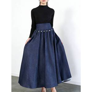 <span class=keywords><strong>Gonna</strong></span> Lunga in Denim a Vita Alta da Donna - Silhouette Svasata <span class=keywords><strong>con</strong></span> Dettagli a <span class=keywords><strong>Bottoni</strong></span> e Tasche, Stile Vintage Casual - Product Image 2
