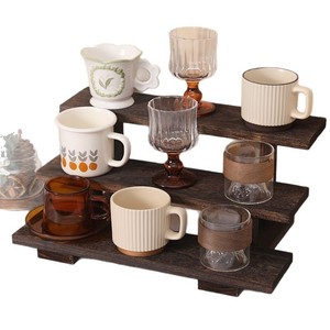 Solid Wood Tiered Display <b>Shelf</b> 3 Floors <b>Desktop</b> Teacup Rack For Teapots And Teaware Storage - Product Image 4