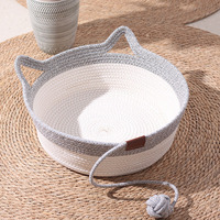 Lit pour chat en coton fait main écologique, pliable, résistant aux griffures, motif à carreaux/poissons, maison intégrée pour chat, nid pour animaux errants, intérieur