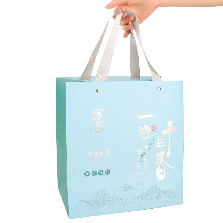 Fashion custom printed blue kraft shopping bags wholesale gift tote bag with custom logo