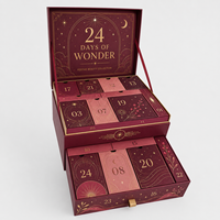 Calendrier de l'Avent de Luxe Personnalisé Rouge avec Tiroirs, Boîte Cadeau 24 Jours, Emballage Beauté avec Logo Gaufré Or