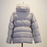 Veste d'hiver pour femme, gris clair, à capuche, matelassée, cintrée à la taille, fermeture éclair intégrale, manches longues, rembourrage 90% duvet de canard blanc, manteau matelassé