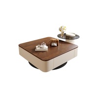Ensemble de table basse carrée minimaliste moderne en bois massif de noyer avec tiroirs pour salon, haut de gamme, subtilement luxueux