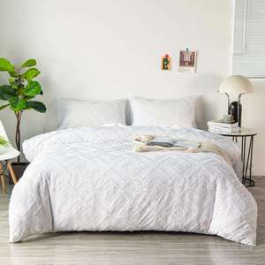 Hiện Đại Màu Xanh Chống Vi Khuẩn 3 Pcs Mềm Sợi Nhỏ Polyester Thêu Tufted <span class=keywords><strong>Comforter</strong></span> Bộ Đồ Giường Đặt - Product Image 3