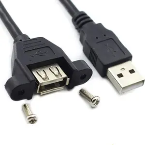 Cabo de extensão usb 2.0 macho para fêmea, com parafusos, montagem por painel