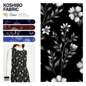 Fashion Koshibo Dress <b>Fabric</b> Crepe Texture Custom Printing Design Black White Pattern For Daily Colony Scene Clothing Use - Product Image 1