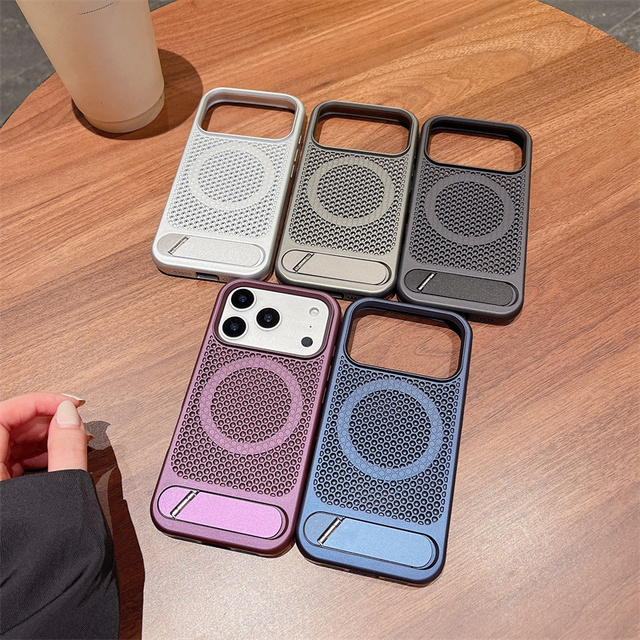 Summer Honeycomb Cooling Magnetic Heat Dissipation Hollow Bracket Case for iPhone 17 Pro Max Breathable Frosted Phone Case