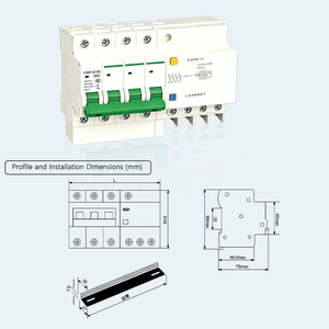 Disjoncteur différentiel 1-4P RCBO/MCB 4 pôles 400V AC 63A 6kA à fixation rapide sur rail 35mm PA66 - Product Image 3