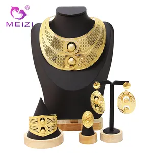 MEIZI Jewelry Italian Gold Designs Jewellery Set African Necklace Bangles Jewelry Sets 18k Gold Copper Women Jewelry Set