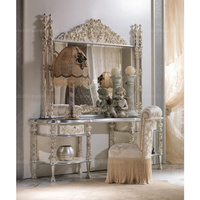 Meubles de chambre à coucher de luxe français, ensemble de chambre à coucher argenté, lit king-size en bois sculpté à la main avec baldaquin, lit à baldaquin sculpté royal