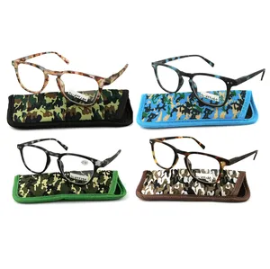 Оптовая продажа дешевых женских очков для чтения, ретро камуфляжные тонкие очки для чтения из пластика, очки для чтения с подходящими чехлами.