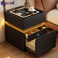 Table de chevet intelligente flottante minimaliste, 3 tiroirs avec couvercle anti-poussière, charge sans fil, coffre-fort à empreintes digitales, armoire de rangement pour chambre à coucher