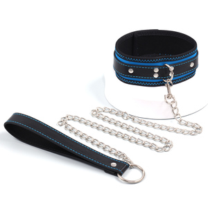 Collier SM en cuir PU bleu roi avec doublure en néoprène, laisse à chaîne métallique, équipement de bondage BDSM souple, jeu de rôle esclave, réglable MUQ - Product Image 2