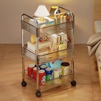 Chariot de rangement transparent en acrylique pour snacks, 4 niveaux, mobile, avec système de poulies, idéal pour salon et salle de bain