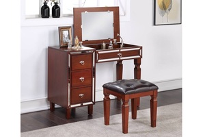Floor Mount Pine Type MDF American Vietnam Glam Black <b>Makeup</b> Vanity <b>Set</b> with Mirrored Accents and Stool For Bedroom - Product Image 3