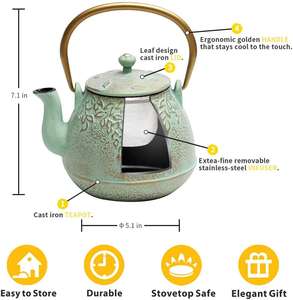 Jinge — théière <span class=keywords><strong>japonaise</strong></span> en fonte avec infuseur en acier inoxydable, théière de service à thé en fonte Stovetop sans danger, théière revêtue en céramique - Product Image 5