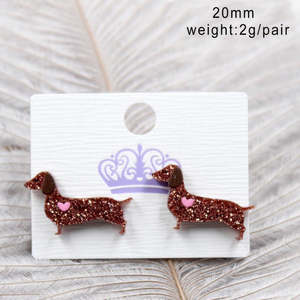 Kustom sausage grosir pabrik anting-anting anjing sosis anting-anting hewan <span class=keywords><strong>dachshund</strong></span> lucu anting-anting akrilik glitter perempuan - Product Image 2