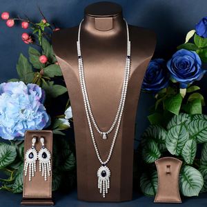 HIBRIDE Classic Water Drop Pendant Crystal Long Necklace for Women Cubic Zirconia Bridal Set Wedding 2 Piece Jewelry Set N-1325 - Product Image 1