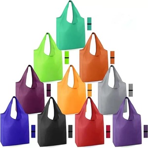 Groothandel kleurrijke polyester opvouwbare boodschappentas, herbruikbare lichtgewicht boodschappentas met elastische band voor de detailhandel - Product Image 1